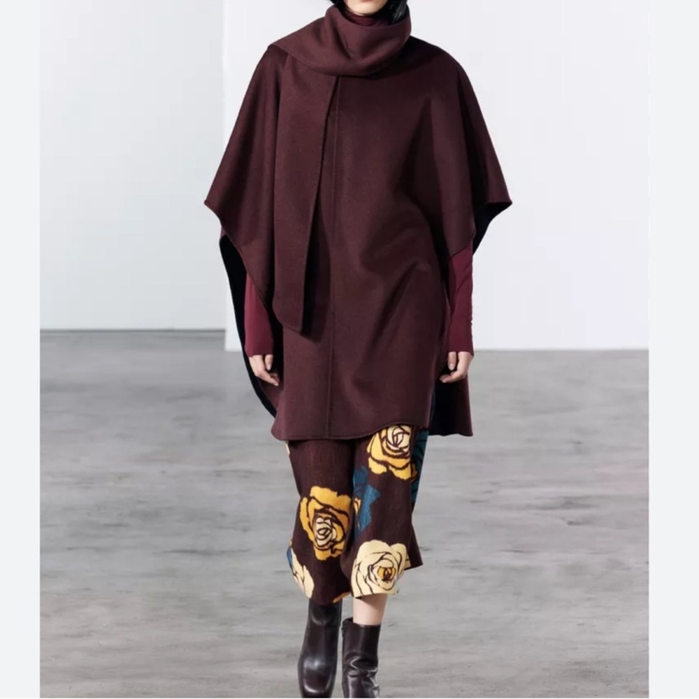 ZARA Wool Blend Open Cape Coat - Picture 1 of 3